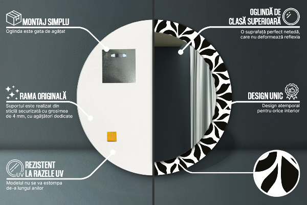 Lustro ścienne dekoracyjne okrągłe Czarny geometryczny ornament