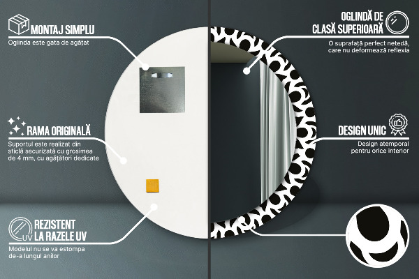 Lustro ścienne dekoracyjne okrągłe Czarny geometryczny ornament