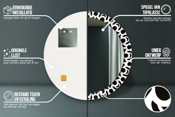 Lustro ścienne dekoracyjne okrągłe Czarny geometryczny ornament