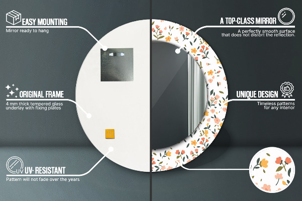 Lustro ścienne dekoracyjne okrągłe Małe słodkie kwiaty