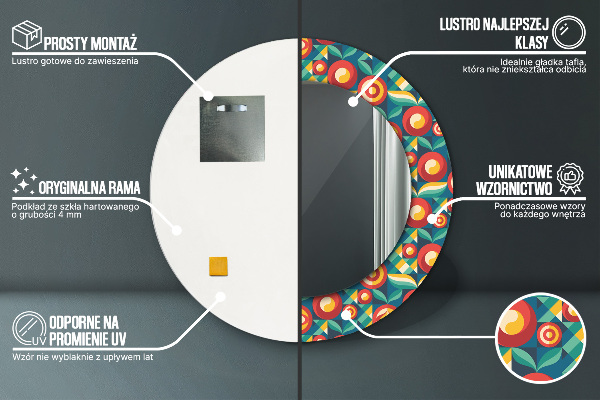Lustro ścienne dekoracyjne okrągłe Geometryczne owoce i liście