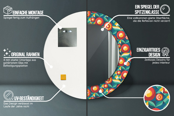 Lustro ścienne dekoracyjne okrągłe Geometryczne owoce i liście