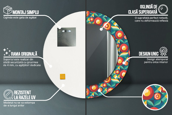 Lustro ścienne dekoracyjne okrągłe Geometryczne owoce i liście