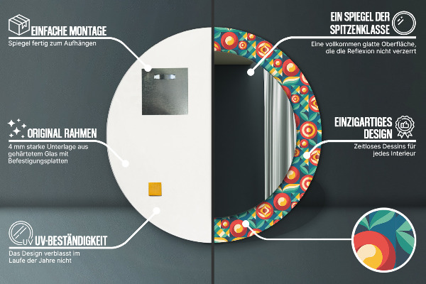 Lustro ścienne dekoracyjne okrągłe Geometryczne owoce i liście