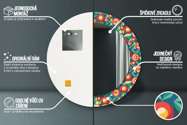 Lustro ścienne dekoracyjne okrągłe Geometryczne owoce i liście