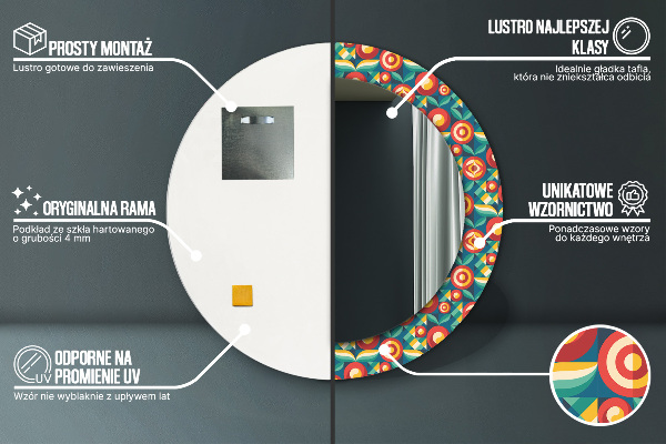 Lustro ścienne dekoracyjne okrągłe Geometryczne owoce i liście