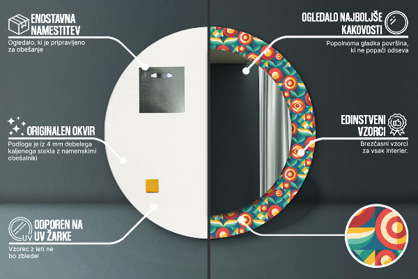 Lustro ścienne dekoracyjne okrągłe Geometryczne owoce i liście