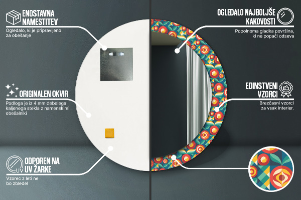 Lustro ścienne dekoracyjne okrągłe Geometryczne owoce i liście