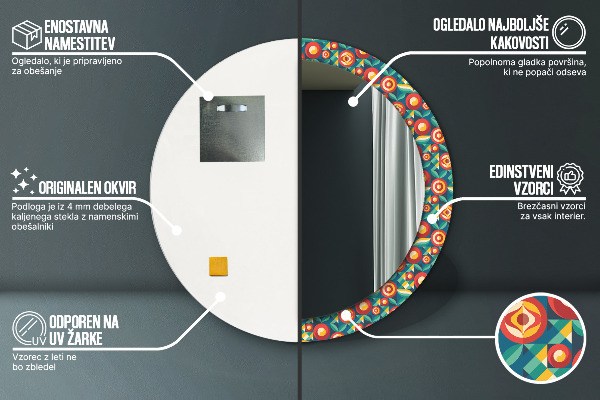 Lustro ścienne dekoracyjne okrągłe Geometryczne owoce i liście