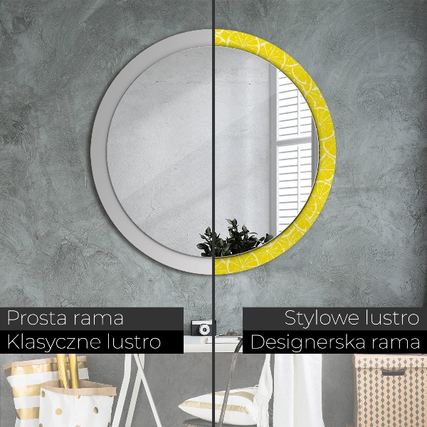 Lustro z drukowaną ramką okrągłe Cytrynowy wzór