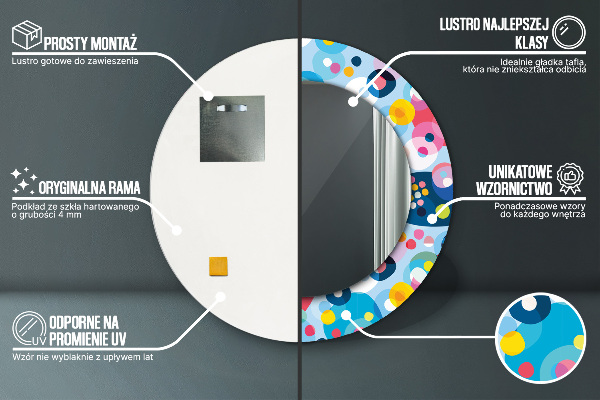 Lustro z drukowaną ramką okrągłe Kolorowe ciernie