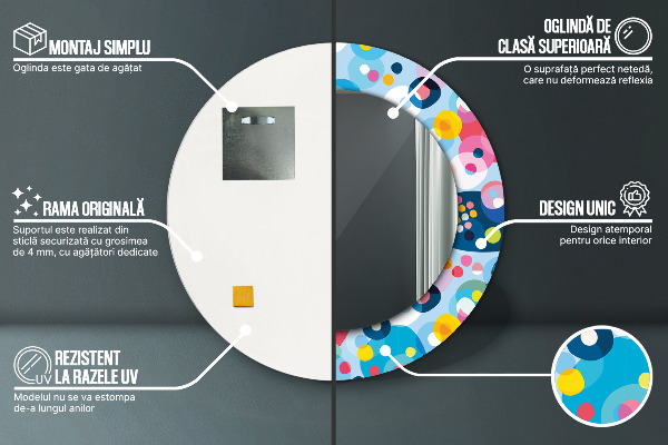 Lustro z drukowaną ramką okrągłe Kolorowe ciernie