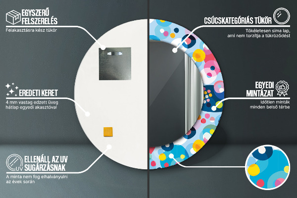 Lustro z drukowaną ramką okrągłe Kolorowe ciernie