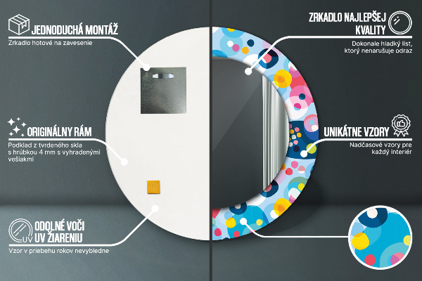 Lustro z drukowaną ramką okrągłe Kolorowe ciernie