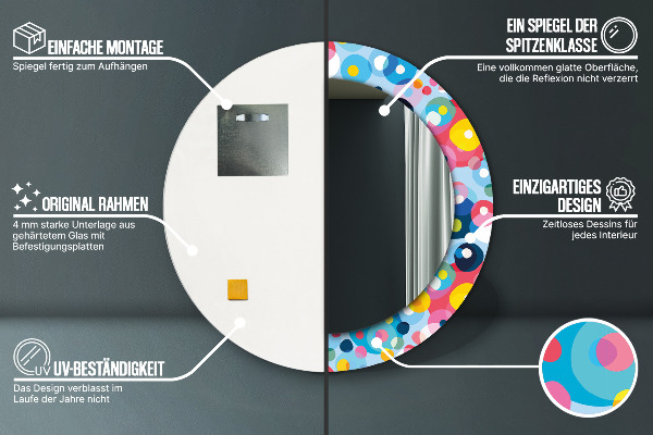 Lustro z drukowaną ramką okrągłe Kolorowe ciernie