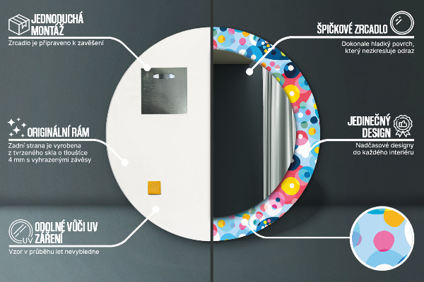 Lustro z drukowaną ramką okrągłe Kolorowe ciernie