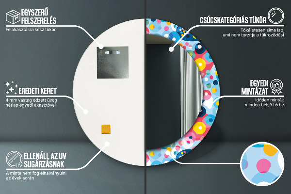 Lustro z drukowaną ramką okrągłe Kolorowe ciernie