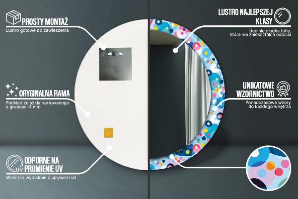 Lustro z drukowaną ramką okrągłe Kolorowe ciernie