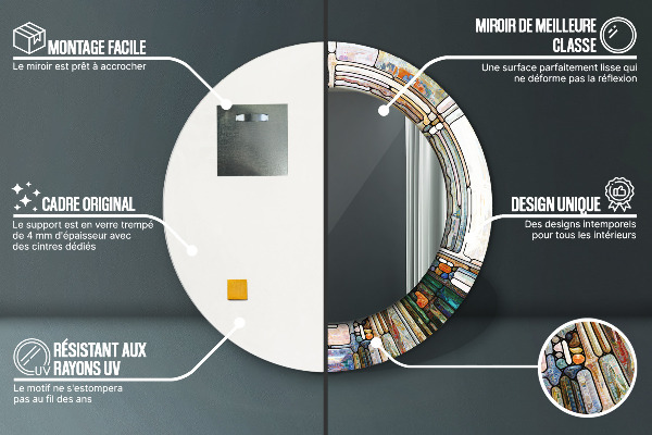 Lustro z drukowaną ramką okrągłe Abstrakcyjny witraż