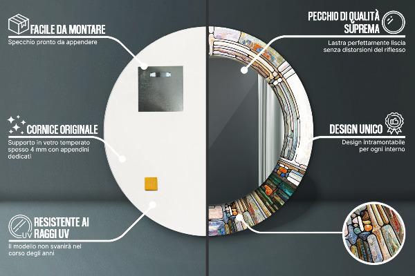 Lustro z drukowaną ramką okrągłe Abstrakcyjny witraż