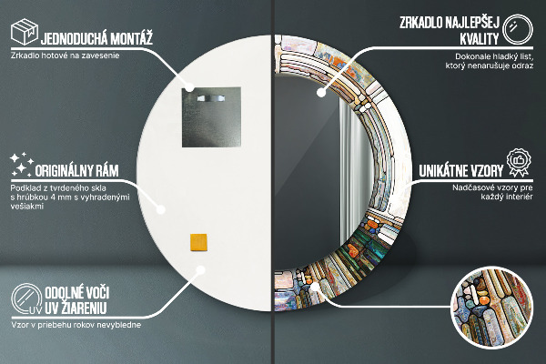 Lustro z drukowaną ramką okrągłe Abstrakcyjny witraż