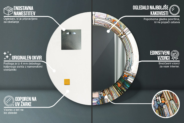 Lustro z drukowaną ramką okrągłe Abstrakcyjny witraż
