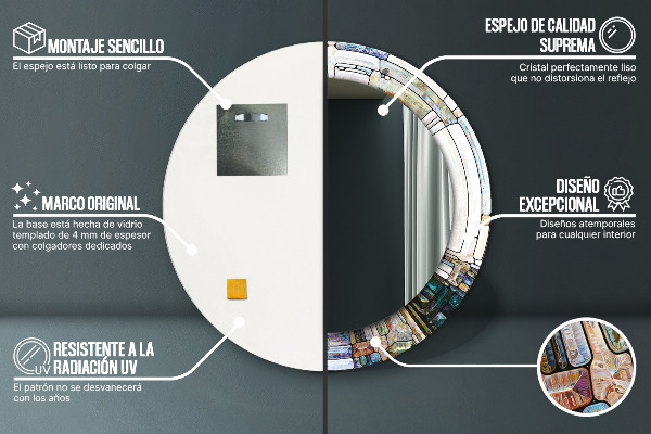 Lustro z drukowaną ramką okrągłe Abstrakcyjny witraż
