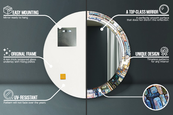 Lustro z drukowaną ramką okrągłe Abstrakcyjny witraż