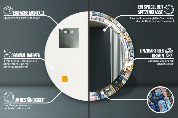 Lustro z drukowaną ramką okrągłe Abstrakcyjny witraż