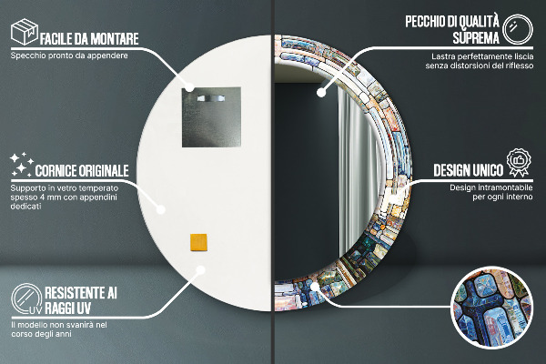 Lustro z drukowaną ramką okrągłe Abstrakcyjny witraż