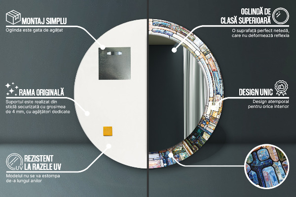 Lustro z drukowaną ramką okrągłe Abstrakcyjny witraż