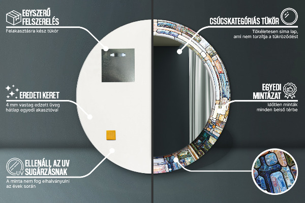 Lustro z drukowaną ramką okrągłe Abstrakcyjny witraż