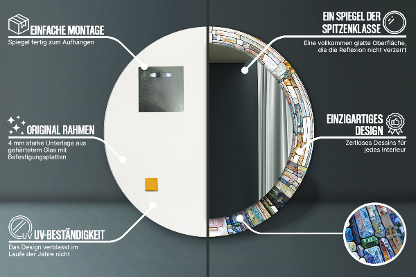 Lustro z drukowaną ramką okrągłe Abstrakcyjny witraż