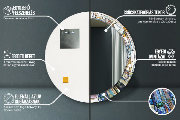 Lustro z drukowaną ramką okrągłe Abstrakcyjny witraż