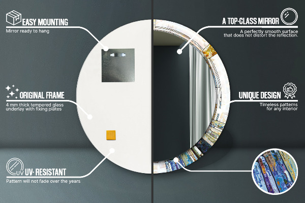 Lustro z drukowaną ramką okrągłe Abstrakcyjny witraż