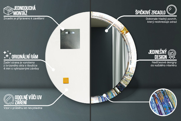 Lustro z drukowaną ramką okrągłe Abstrakcyjny witraż
