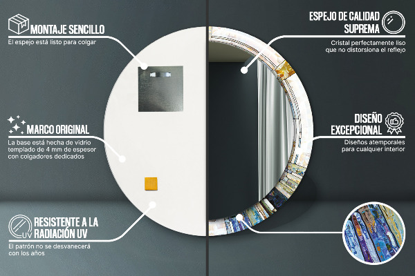 Lustro z drukowaną ramką okrągłe Abstrakcyjny witraż