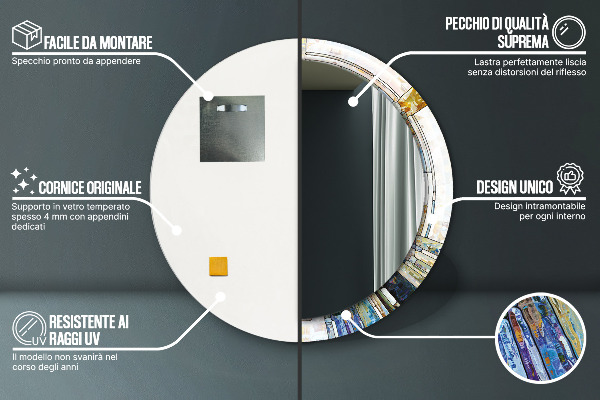 Lustro z drukowaną ramką okrągłe Abstrakcyjny witraż