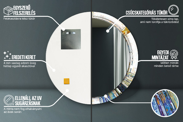 Lustro z drukowaną ramką okrągłe Abstrakcyjny witraż