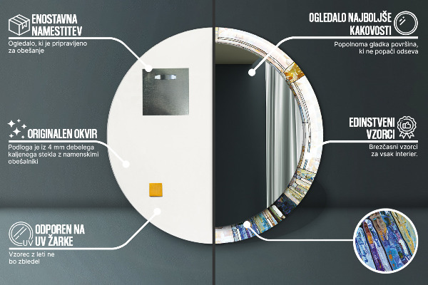 Lustro z drukowaną ramką okrągłe Abstrakcyjny witraż