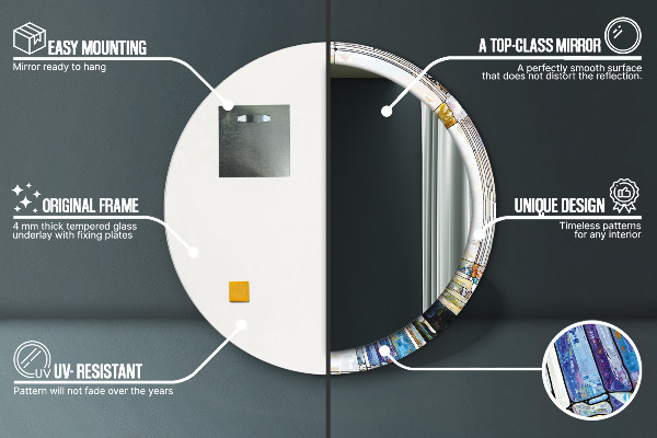 Lustro z drukowaną ramką okrągłe Abstrakcyjny witraż