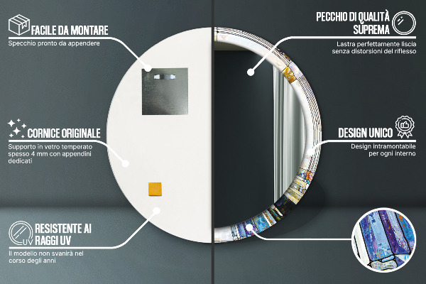 Lustro z drukowaną ramką okrągłe Abstrakcyjny witraż