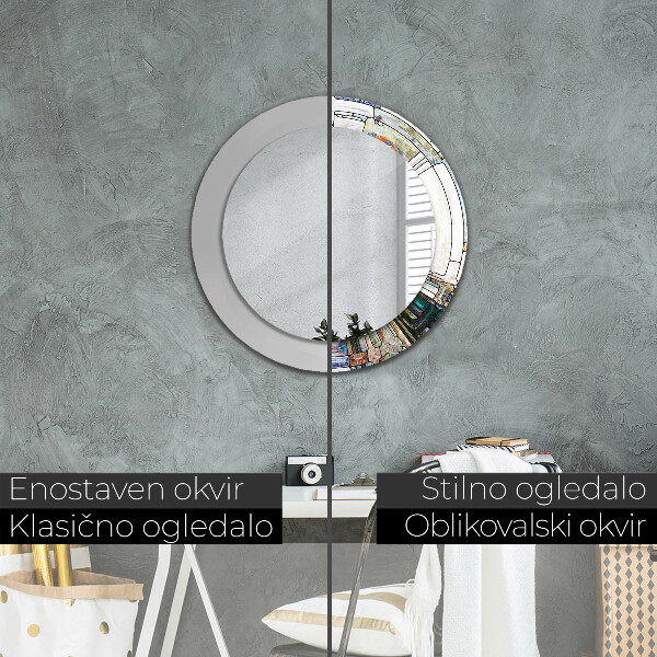 Lustro z drukowaną ramką okrągłe Abstrakcyjny witraż