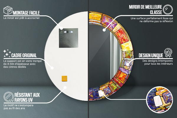 Lustro ramka z nadrukiem okrągłe Kolorowy witraż