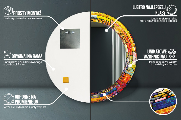 Lustro ramka z nadrukiem okrągłe Kolorowy witraż