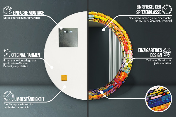 Lustro ramka z nadrukiem okrągłe Kolorowy witraż