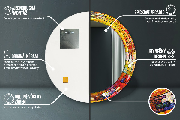 Lustro ramka z nadrukiem okrągłe Kolorowy witraż