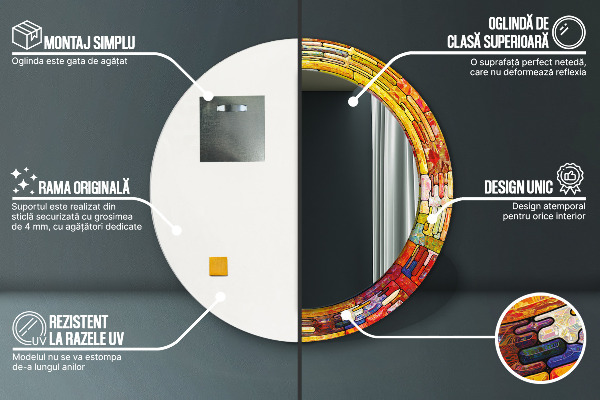 Lustro ramka z nadrukiem okrągłe Kolorowy witraż