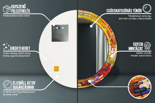 Lustro ramka z nadrukiem okrągłe Kolorowy witraż