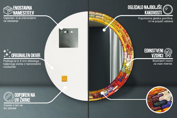 Lustro ramka z nadrukiem okrągłe Kolorowy witraż